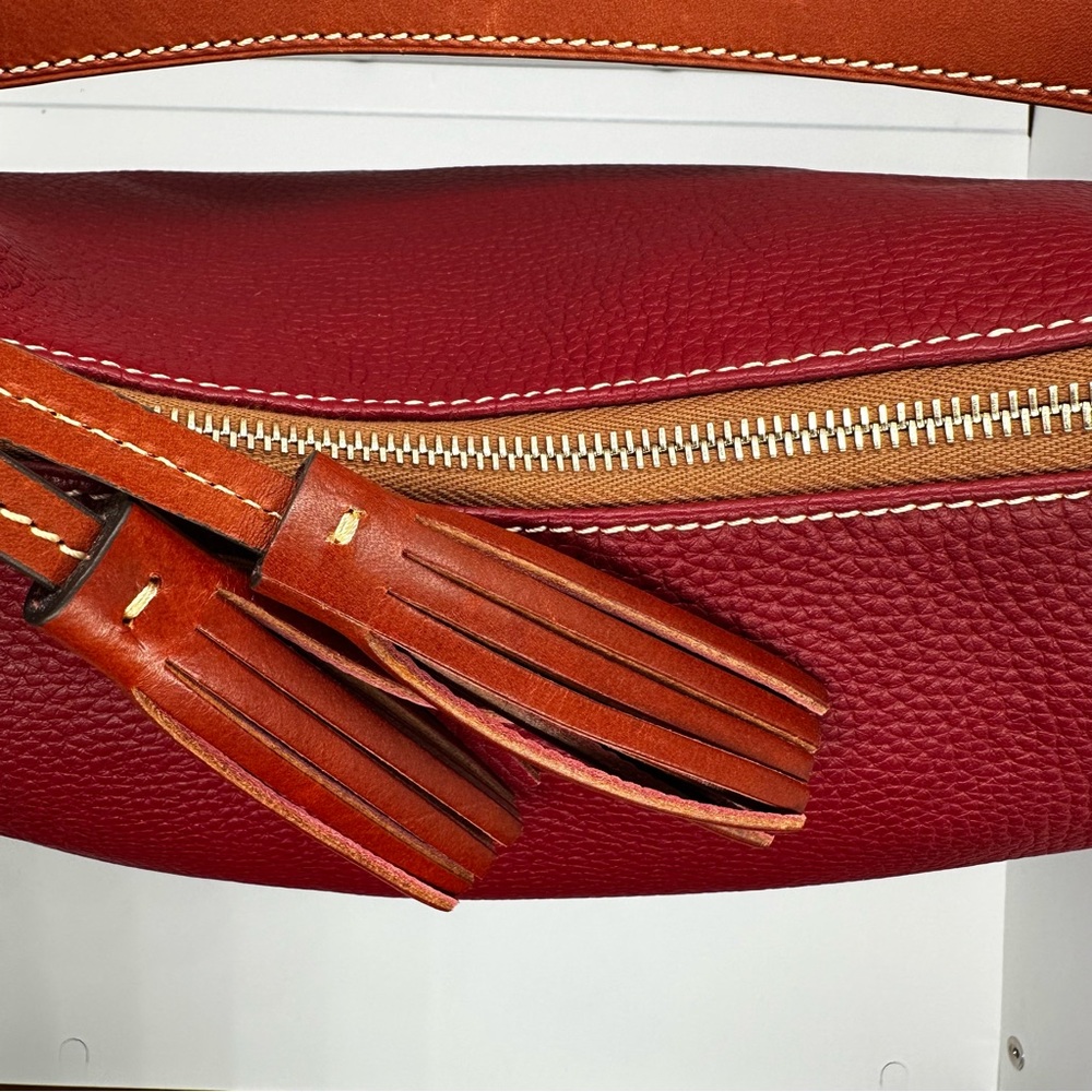 Dooney & Bourke Red Leather Shoulder Bag with Tan Strap - Picture 6 of 10